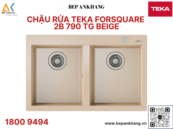 Chậu rửa Teka ForSquare 2B 790 TG màu Beige - Chất liệu đá Thạch Anh - Xuất xứ Italia